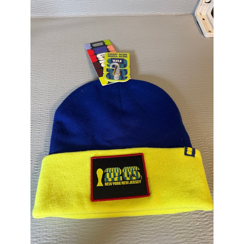 FIFA World Cup 2026 New York New Jersey Patch‎ Beanie Blue Yellow PB1 Hat NWT